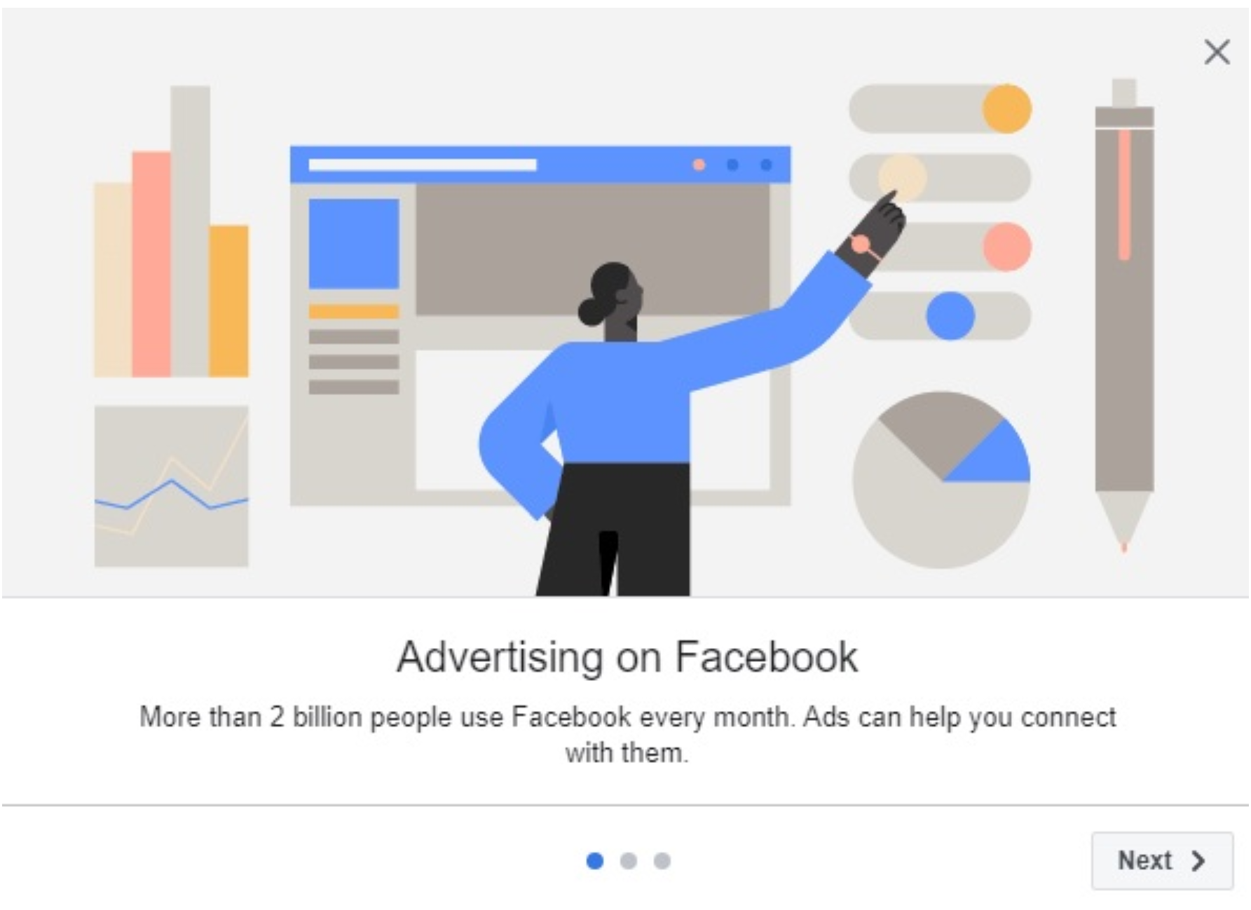 abstract image showing a woman setting up facebook ads