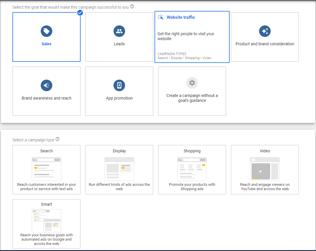 Screenshot of setting up a Google Ads campaign