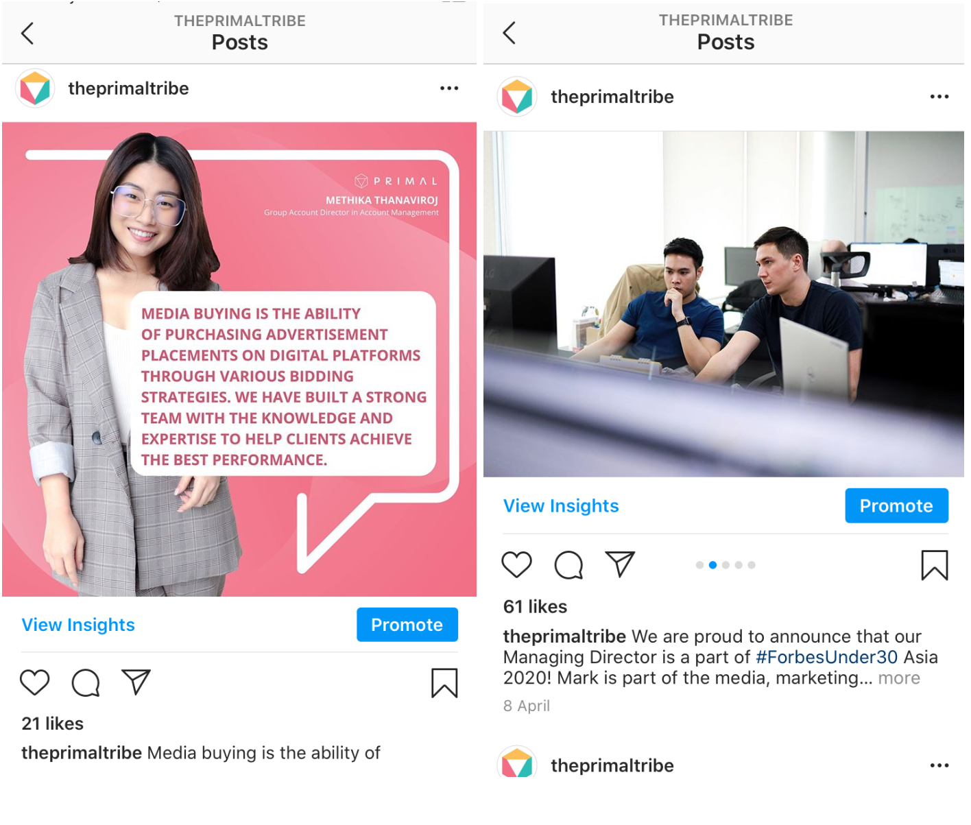 an example of 2 different instagram adverts
