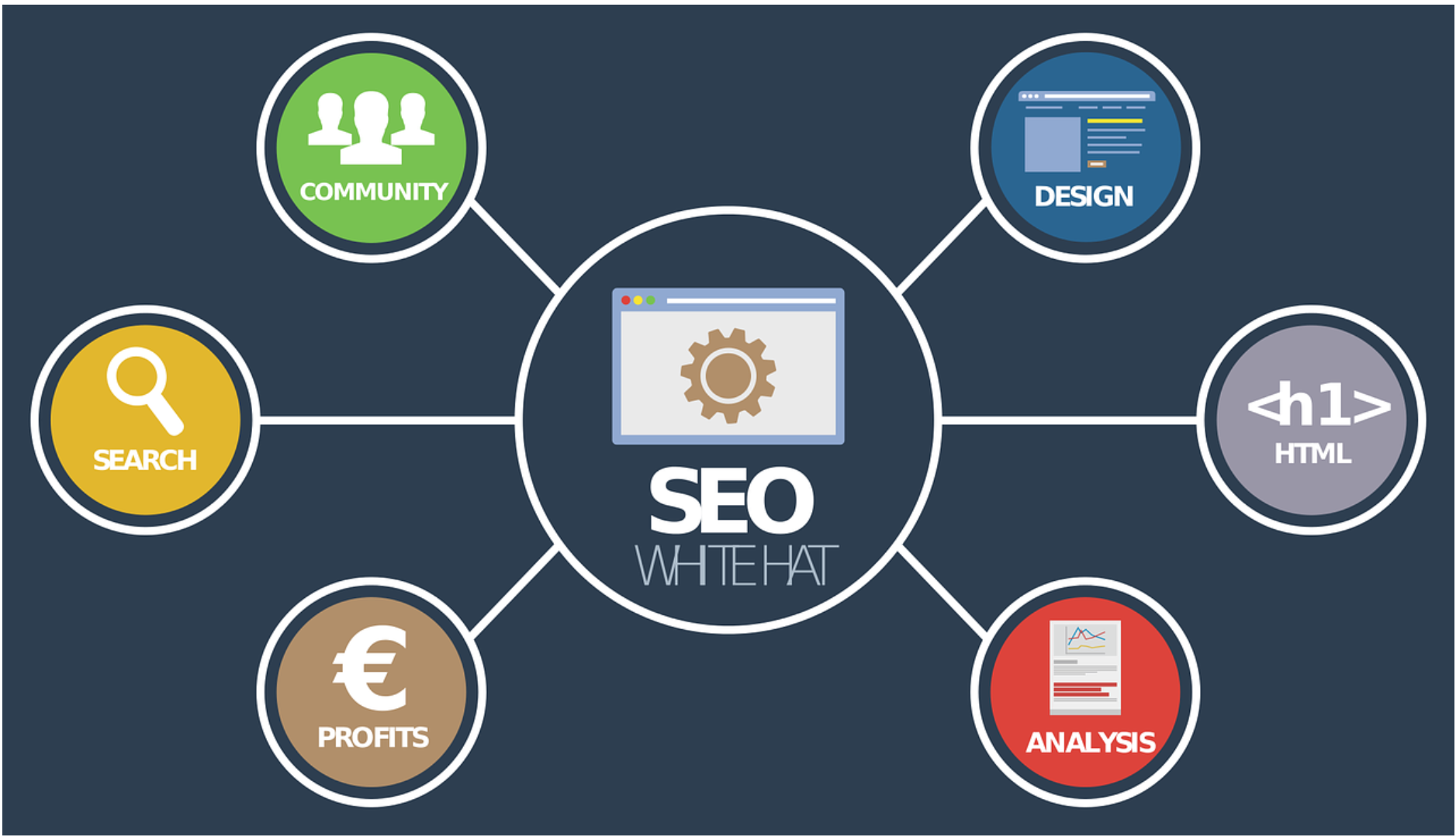 A graphic showing areas affected by white hat SEO