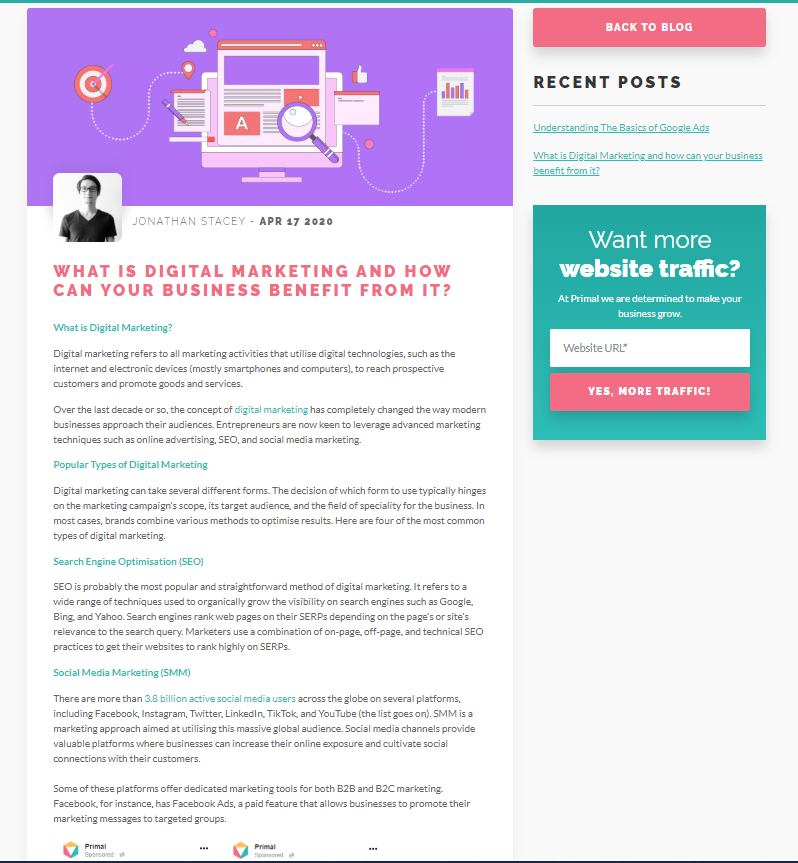 Primal's blog as a good example of content marketing