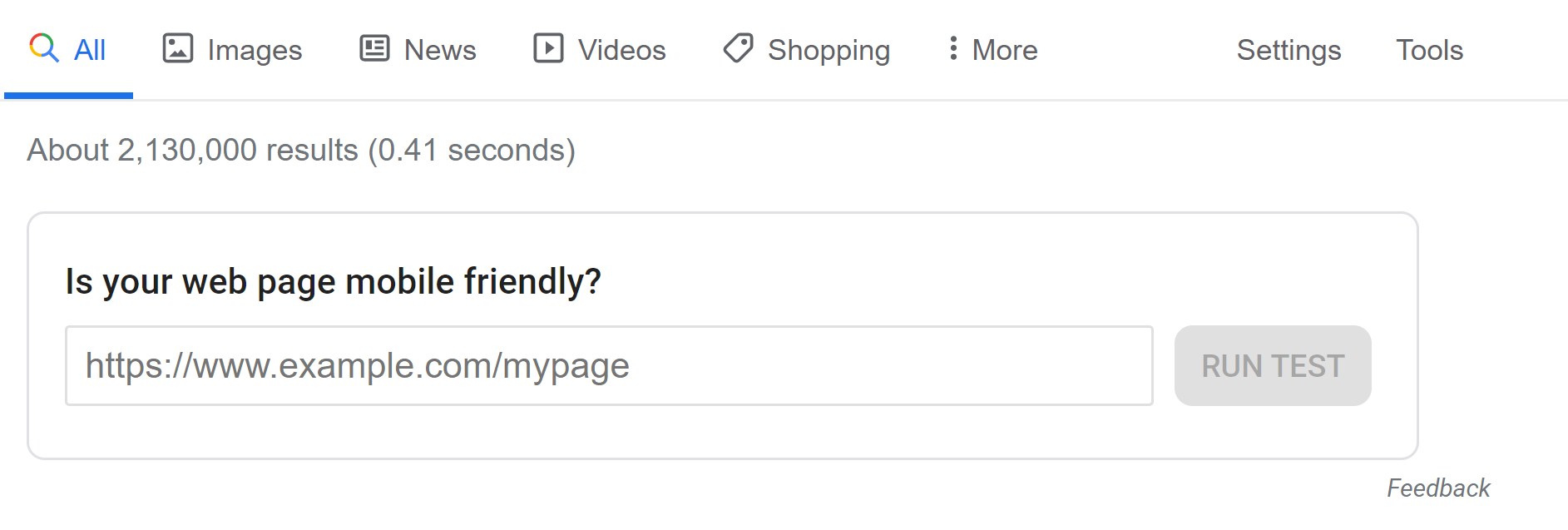 Screenshot of the mobile friendly checker from google